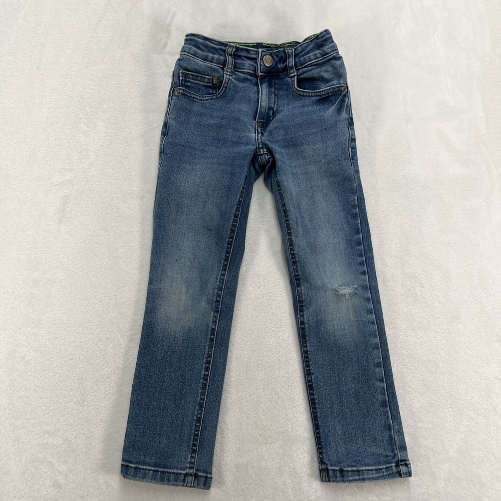 Boden Jeans Boys 5 Blue Slim Leg Distressed Medium Wash Adjustable Waist Denim